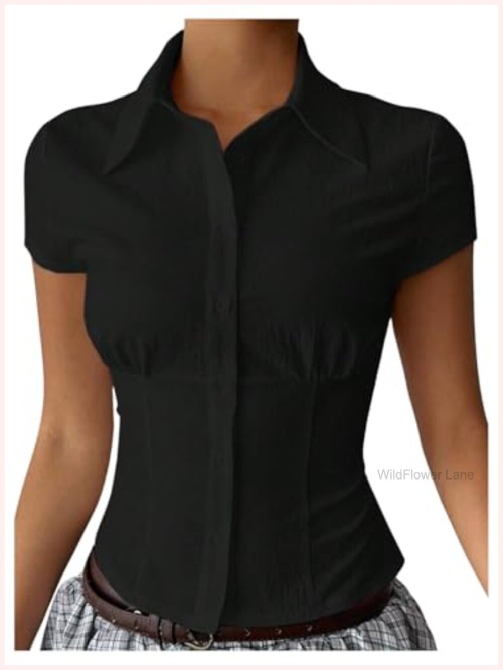 SweatyRocks Women's Button Down Blouse Cap Sleeve Work Top